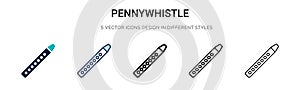 Pennywhistle icon in filled, thin line, outline and stroke style. Vector illustration of two colored and black pennywhistle vector