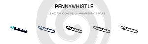 Pennywhistle icon in filled, thin line, outline and stroke style. Vector illustration of two colored and black pennywhistle vector