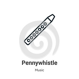 Pennywhistle outline vector icon. Thin line black pennywhistle icon, flat vector simple element illustration from editable music