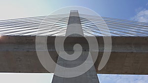 Penobscot Narrows Bridge at Fort Knox in Prospect, Maine.  Observatory at top of the west tower. View underneath the bridge. photo