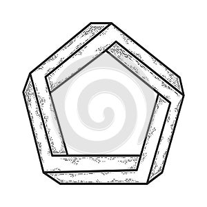 Penrose impossible pentagon sketch vector