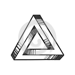 Penrose impossible tribar triangle engraving