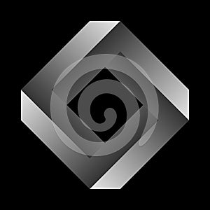 Penrose square on black background. Impossible object or impossible figure or an undecidable figure