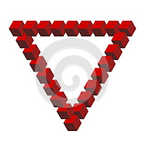Penrose triangle made of red cubes vector illustration isolated on white