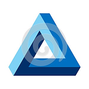 Penrose triangle, optical illusion, blue colored