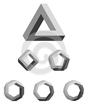 Penrose triangle and polygons gradated black