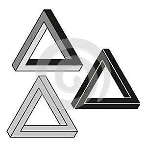 Penrose triangle shape. Impossible geometric figure. Three dimensional Vector. Optical illusion object.