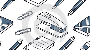 Pens, Stapler & Paper Clips Pattern - Essential Office Design, vector design Generative AI