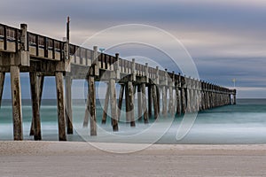 The Pensacola Beach pier in the morning looking out on the Gulf of Mexico