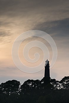 Pensacola Lighthouse at dusk with vivid skies