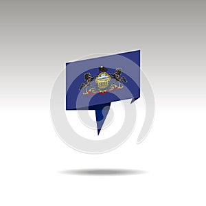 Graphic representation of the location designation in the origami style with a flag Pensilvania on a gray background photo