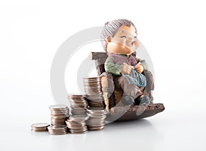 Pension concept coins and model