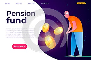 Pension fund landing page cover template, pension payments illustration concept. Web page header template.