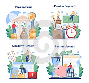 Pension fund set. Saving money for retirement, financial