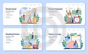 Pension fund web banner or landing page set. Saving money for retirement