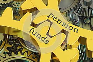 Pension Funds concept on the gearwheels, 3D rendering