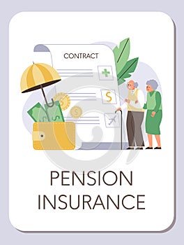 Pension insurance provided by employment contract, vector illustration isolated.