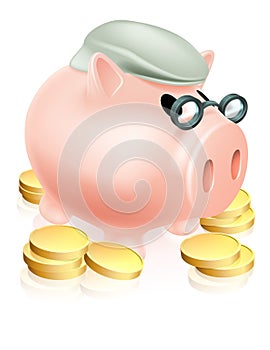 Pension piggy bank with coins