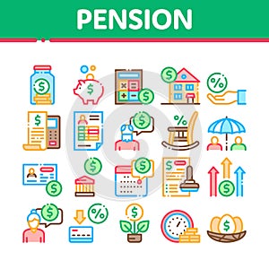 Pension Retirement Collection Icons Set Vector