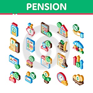 Pension Retirement Isometric Icons Set Vector