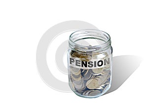 Pension savings money in jar