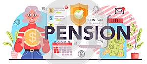 Pension typographic header. Compensation supplementing employee's salary