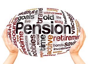 Pension word cloud hand sphere concept