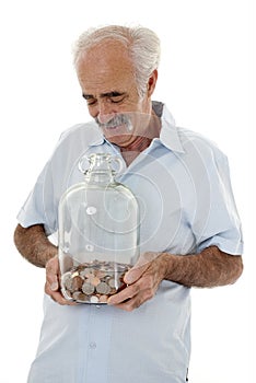 Pensioner looking at his savings