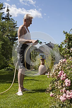 Pensioner pours his garden photo