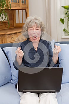 Pensioner screaming at laptop