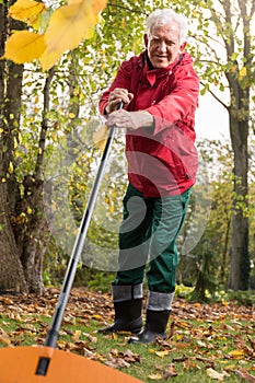 Pensioner working in garden