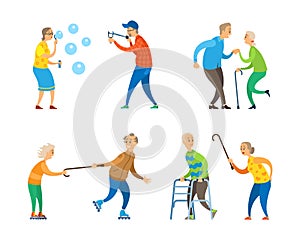 Pensioners Activity, Old Man and Woman Set Vector