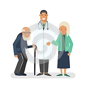 Pensioners with doctor vector illustration