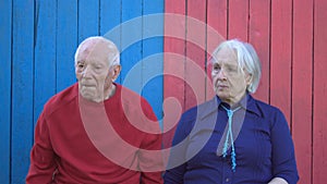 Pensioners on eco wooden background.