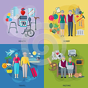 Pensioners Life Concept Icons Set