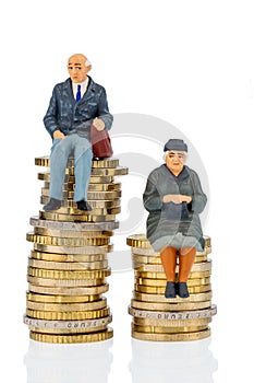 Pensioners and pensioner on money stack