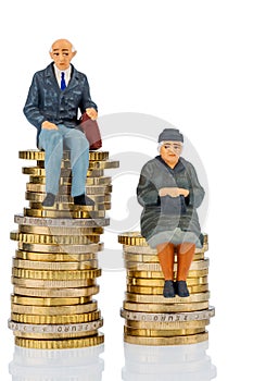 Pensioners and pensioner on money stack