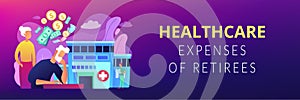 Healthcare expenses of retirees concept banner header.