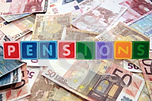 Pensions in block letters with euros photo