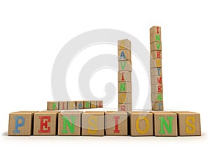Pensions concept - Child's play building blocks