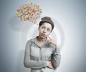 Pensive African American girl speaking