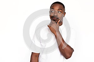 Pensive African American man touching chin