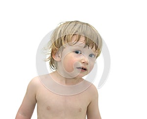 Pensive boy in on white background