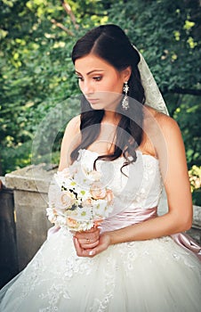 Pensive bride on a wedding day