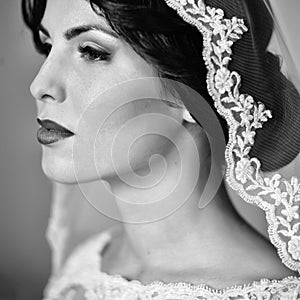 Pensive brunette bride