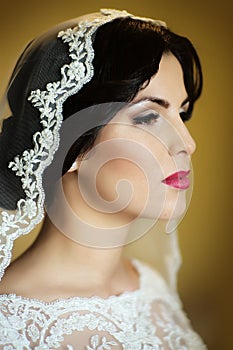 Pensive brunette bride