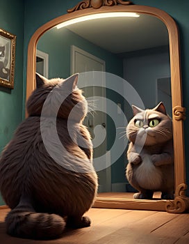 Pensive Cat Gazes at Mirror AI Generative photo