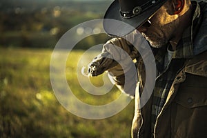 Pensive Cowboy Rancher Profile Outdoor Portrait