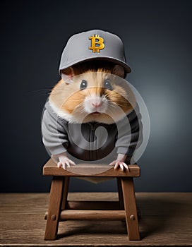 Pensive Hamster with Bitcoin Cap AI Generative