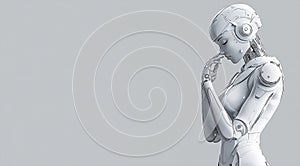 Pensive humanoid robot contemplating the future of artificial intelligence